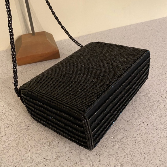 Vintage black beaded evening bag clutch purse box - Picture 4 of 10